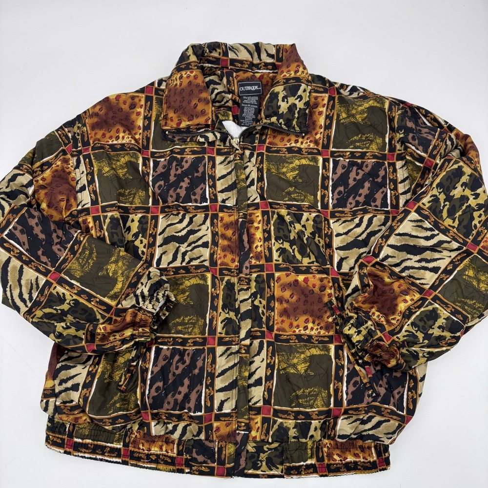VTG Outbrook Windbreaker Jacket Medium Lined Animal Print Bomber BOHo spring‎